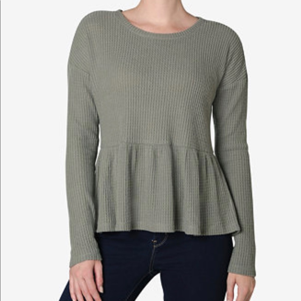 Ultra Flirt Waffle Knit Peplum Top: L NWT